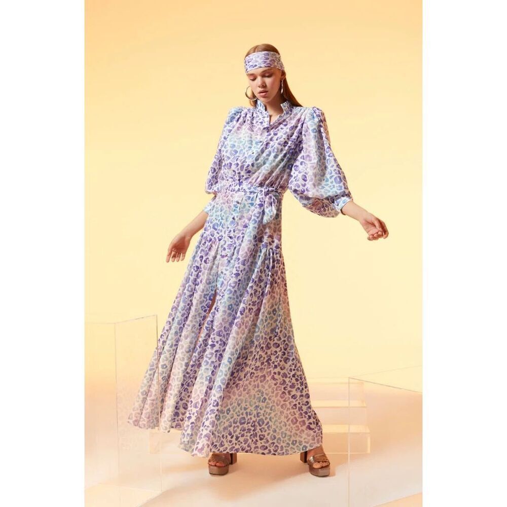 NWT Gigii’s Chiara Dress In Multiprint Leopard Print White Blue & Purple Small